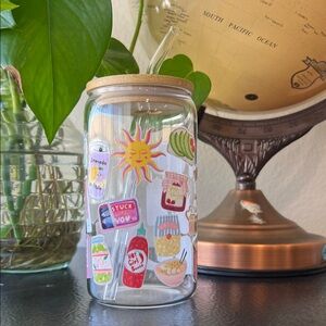 Aesthetic icons Glass Tumbler with Straw 16oz